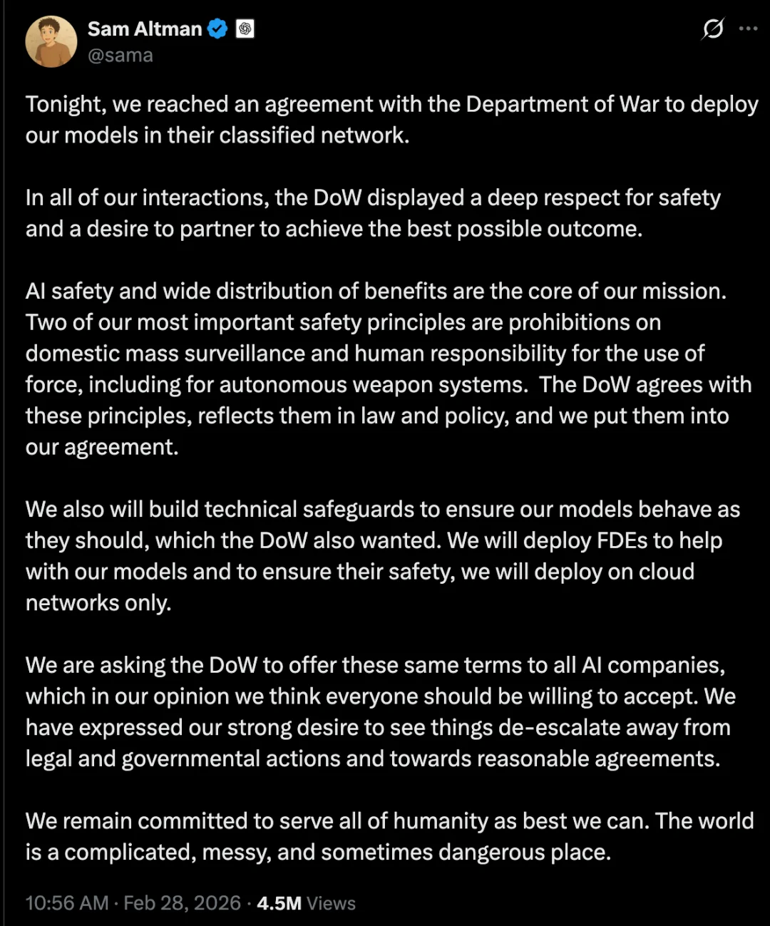 刚刚，奥特曼光速滑跪背刺Anthropic，OpenAI高调签下军方大单